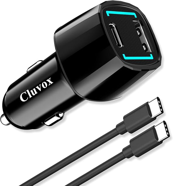 Cluvox 63W USB C Car Charger, 45W Type C Super Fast Charging Compatible for Samsung Galaxy S26/S25 Plus/Ultra/S23/S22/W24/Z Flip5/Z Fold5, iPhone 17 Pro Max/16/15 Car Adapter&3ft Cord with E-Mark Chip
