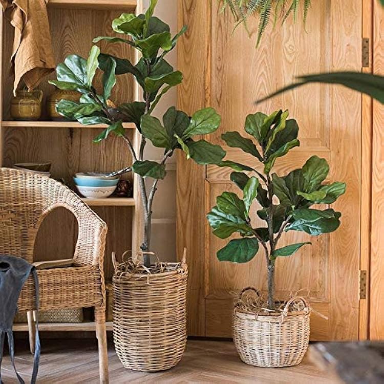 Rustic Reach Lifelike Artificial Fiddle Fig Tree with Pot | Decorative Fiddle Leaf Tree | Fake Plant for Indoor Outdoor Decoration | Home, Office, Kitchen Decor Greenery