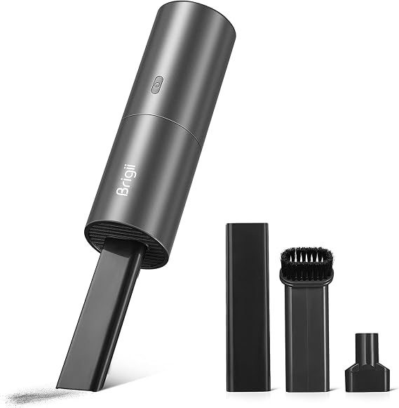Brigii Mini Handheld Vacuum Cordless, 2 in 1 Car Vacuum Air Duster | 2 in 1 vacuum air duster,356g lightweight, washable HEPA filter, 3 crevice tools, USB-C charging, 20min