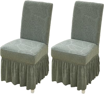 Dining Chair Covers, Jacquard Dining Room Chair Covers Set of 1246,Stretch Kitchen Chair Cover,Washable Chair Slipcovers Protective,for Home,Restaurant,BanquetGreen, 2PC