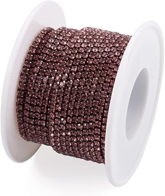 Fashewelry 10 Yards Crystal Rhinestone Close Cup Chain 2mm Trimming Beaded Applique Claw Chain Roll for DIY Art Craft Clothes Wedding Party Decoration, Light Amethyst