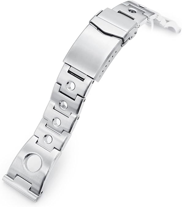 MiLTAT 22mm Rollball Watch Band Universal Straight End, 316L Stainless Steel Brushed V-Clasp