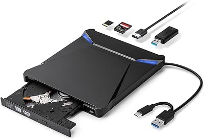 External CDDVD Drive for Laptop, USB 3.0 Type C DVD Player Portable CDDVD Burner, CD ROM External DVD Optical Drive Compatible with Laptop Desktop PC Windows 111087 Linux OS