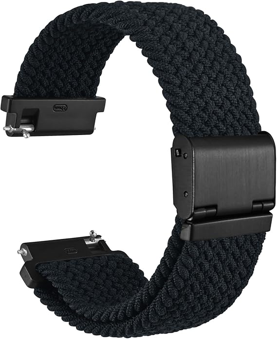 WOCCI 16mm Braided Nylon Watch Band for Men and Women, Quick Release, Black Stainless Steel Buckle (Black)