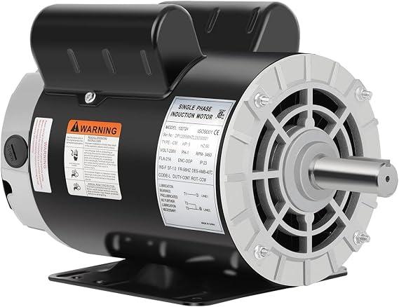 Air Compressor Electric Motor, 5 HP 3450 RPM, 230V Single Phase, 56HZ Frame 7/8" Keyed Shaft 60 Hz, Commercial-Duty CCW Rotation, 2.25 Shaft Length for Air Compressors