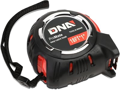 DNA Motoring TOOLS-00040 Heavy Duty Steel Blade Imperial Measuring Tape - 16 ft. Tape Reel with 18 inch Graduations, Push Button Lock