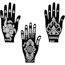3pcs India Hand Stencil Set,3 Designs Black Henna Palm Stencils for Temporary Tattoo Art,Reusable Self-Adhesive Tattoo Templates for Wrist,Arm Body Art(E)