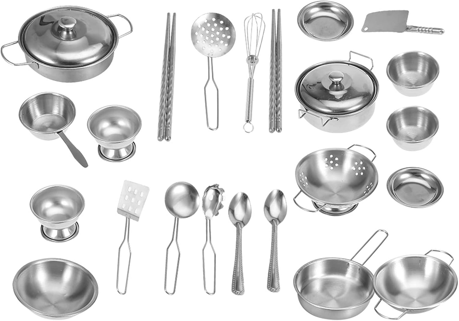Kids Kitchen Pretend Play Toys Stainless Steel Cookware Set Cuttable Toddler Pot Pan Playset Educational Learning Tools Kids Cooking Cut Food 25Pcs