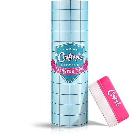 Vinyl Transfer Tape Roll (12-in x 12-FT) Clear w/Blue Grid (Made in USA)