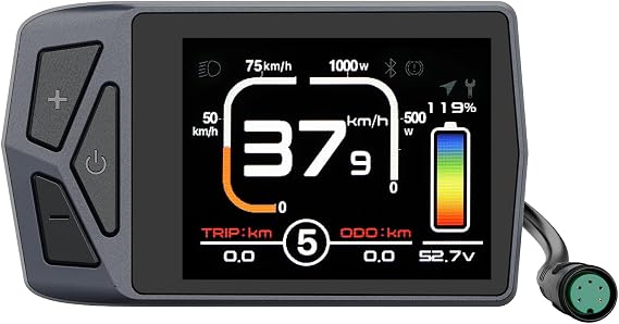 EKD01 EBike Display: 2.4" Ebike Screen for BAFANG BBS02B/01B HD Mid Motor with 0-9 PAS Levels,UART Protocol Bluetooth EBike Computer with 5PIN Female Circular Connector&Type C Charging Port