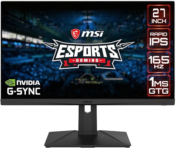 msi G273QPF, 27" Gaming Monitor, 2560 x 1440 (QHD), Rapid IPS, 1ms, 165Hz, G-Sync Compatible, HDMI, Displayport, Tilt, Swivel, Height Adjustable, Pivot
