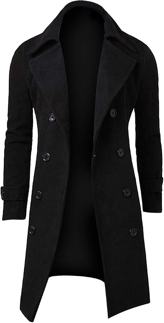 RTRDE Men's Winter Trench Coats Notched Lapel Double Breasted Long Jacket Overcoat Pea Coats Fashion, M-3XL