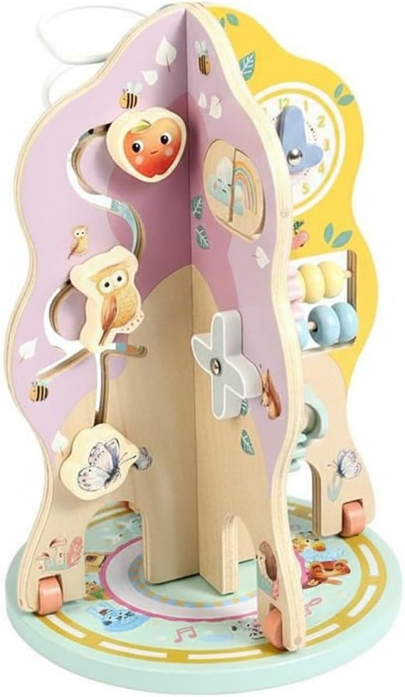 Rotating Activity Tree Educational Busy Toy Rounded Edges Wooden Busy Board for Kids, Classroom