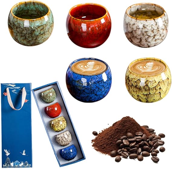 Espresso Cups Ceramic, 160ML Expresso Coffee Cup Set of 5, Dishwasher Safe Espresso Cup, Without Handle Coffee Cups Ceramic for Espresso Macchiato Cappuccino Moka Tea, Gift Box