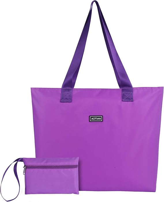 AOTIAN Reusable Grocery Bag, Foldable Shopping Tote Bag with Zipper Closure | Holds up to 50 lbs, Doubles as a phone pouch, Durable & tear-resistant. For travel, gym, beach & daily use, Machine washable