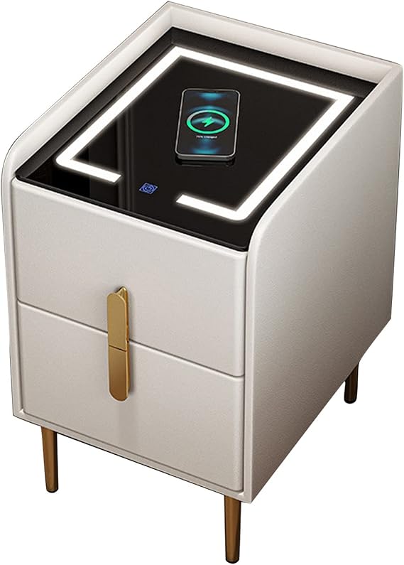 Smart Nightstand with Wireless Charging Station and 3 Colors Led Lights - Nightstand, Night Stand with Drawers for Bedroom