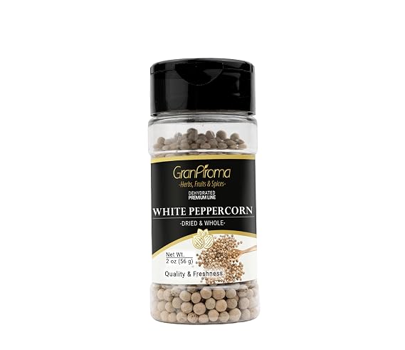 GranAroma White Peppercorns, Sauces & Soups, Bright Flavor, Versatile Spice (2 Ounce)
