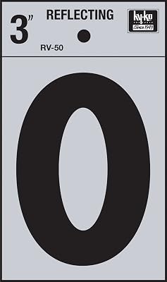Hy-Ko RV-500 Vinyl Self-Stick Reflective with Number 0, 3, Black