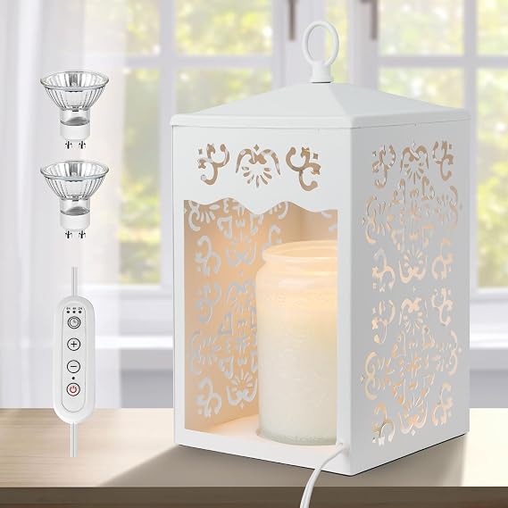 LALISU Lantern Candle Warmer Lamp with Timer & Dimmer, 2 Bulbs, White