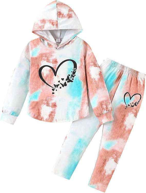 Kid Toddler Girl Clothes Tie Dye Hoodie Sweatshirt Little Girls Fall Pullover Hooded Pant Outfits Set
