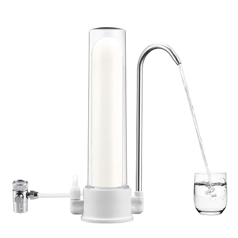 Countertop Tap Water Filter 8000 Gallons Food Grade ABS Faucet Water Filtration System Washable Ceramic Filter Element Reduces 99% Chlorine, Heavy Metals, Sediment, Bad Taste (1 Filter Included)