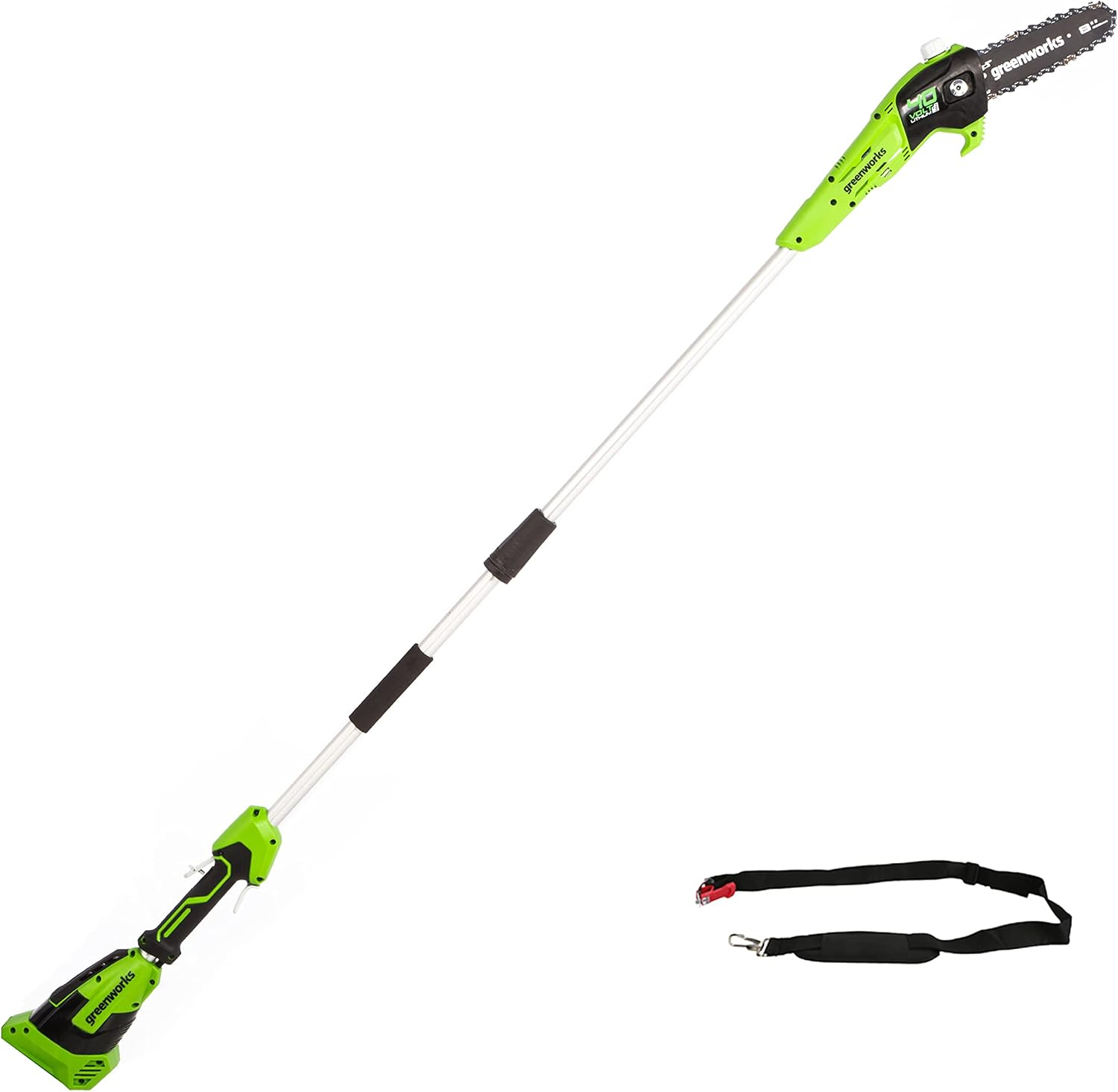 Greenworks G40PSF Cordless Pole Saw, 20cm Bar Length, 8ms Chain Speed, 3.64kg, Auto-Oiler, 80ml Oil Tank, 2.58m Pole Reach WITHOUT 40V Battery & Charger,