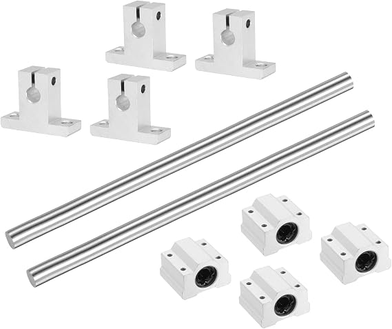 sourcing map 2 Pcs 8mm x 150mm Linear Motion Rail Shaft Slide Guide with 4 Pcs SCS8UU Bearings and 4 Pcs SK8 Rail Support Linear Motion Rod Shaft Guide Set for CNC Machine 3D Printer, Silver
