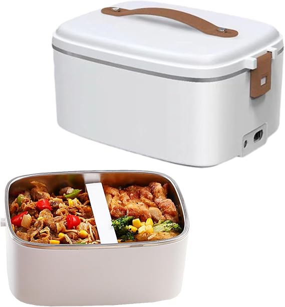 Portable Heated Lunch Box,Car Electric Heating Lunch Box,Portable Mini Car Microwave,Electric Heated Lunch Box,1.8 L Large Capacity,70Constant Temperature H(Size:(with cutlery and insulated bag))