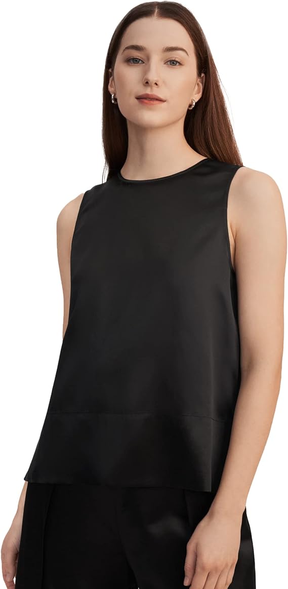 LilySilk 100% Silk Blouses for Women 22 Momme Mulberry Silk Tank Top Slit Sleeveless for Spring Summer Cool Elegant
