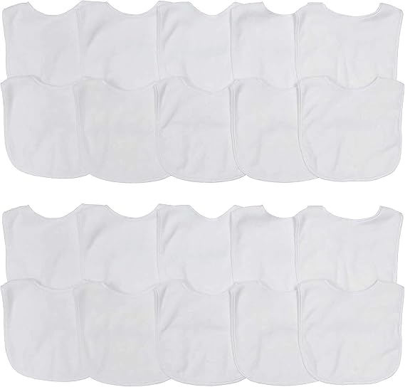 Neat Solutions 2-Ply Knit Terry Solid Color Feeder Bibs in White - 20 Pack