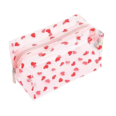 Cute Crystal Clear Cosmetic Bags, Travel Toiletry Clear Makeup Bags, Portable Makeup Brushes Kit Storage Bag, Waterproof Cartoon Organization For Women Girls Heart