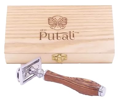 Putali Ltd. | Premium Double Edge Safety Shaving Razor for Men or Women No Slip Eco Friendly Pakkawood Handle | Sedona Brown