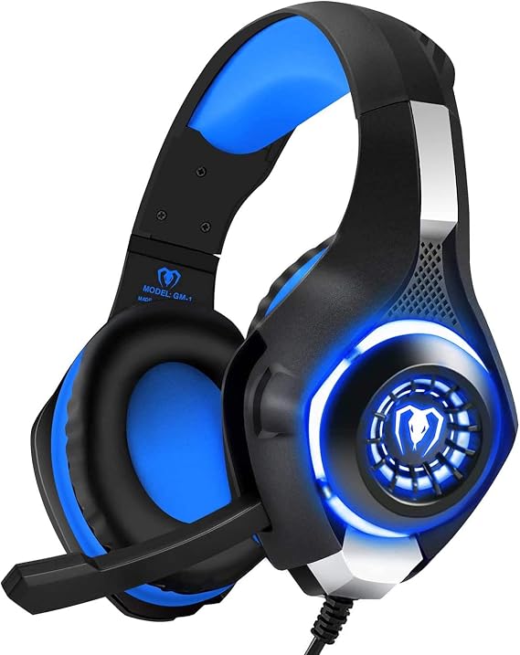 BlueFire Stereo Gaming Headset with Microphone for PS5 PS4 Xbox One Switch PC Mac Wired Over-Ear Headphones with Surround Sound, Soft Memory Foam, Noise Canceling Mic, Light, 3.5mm Jack (Blue)