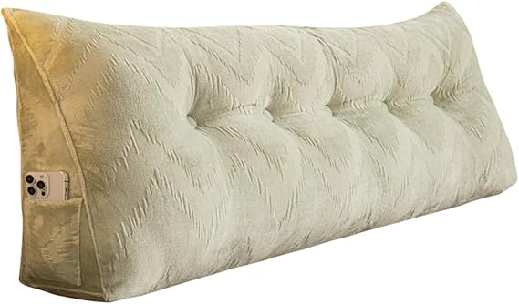 Fleece Wedge Headboard Pillow,Large Backrest Triangular Headboard Reading Pillow,Solid Color Positioning Support Bed Rest Cushion Removable Daybed Bolster Cover,Green,59inch/Queen