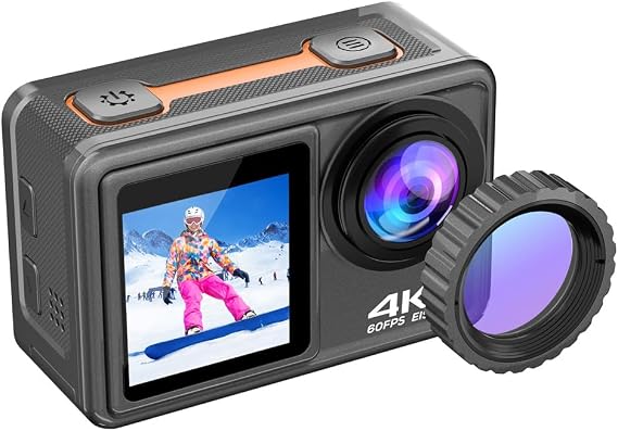 Ourlife Action Camera 5K 30FPS, Ultra HD Waterproof Camera Underwater with 6-axis Gyro Stabilization, 48MP Photos, Front LCD and Touch Rear Screen, Sports Camera for Swimming, Snorkeling and Adventure