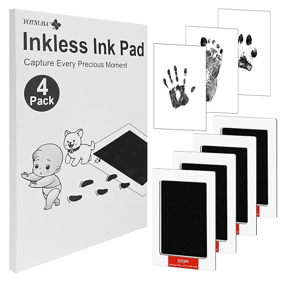4-Pack Inkless Baby Hand and Footprint Kit, Newborn Footprint Handprint Safe Inkless Gift Foot Hand Print Wipe Kit Gifts (Jet Black)