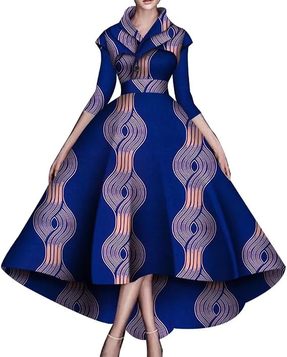 African Dresses for Women A-line Floor-Length Dress Traditional Ankara Kente Print Evening Dress