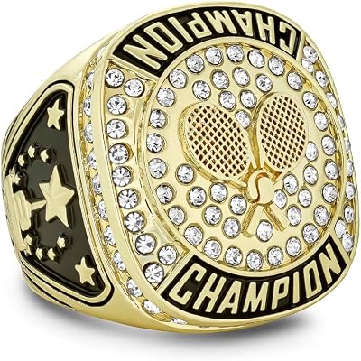 Express Medals Champion Gold Tennis Trophy Ring Award Gift Prize with Display Neck Chain and Stand Championship Rings