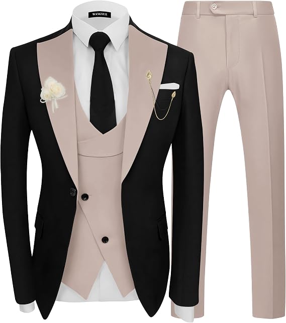 Wangyue 3 Piece Mens Tuxedo Suit Slim Fit Tuxedo for Men Double Breasted Wedding Prom Suits Blazer Vest Pants Sets 2026