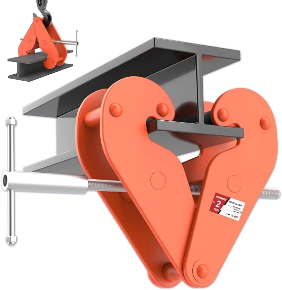 Vertical Beam Clamp 4400lbs/2 ton Capacity 3-9Inch Opening Range Beam Clamps for Rigging Heavy Duty Steel Beam Clamp Tool Easy to use beam clamp tool,Orange(4400lbs)