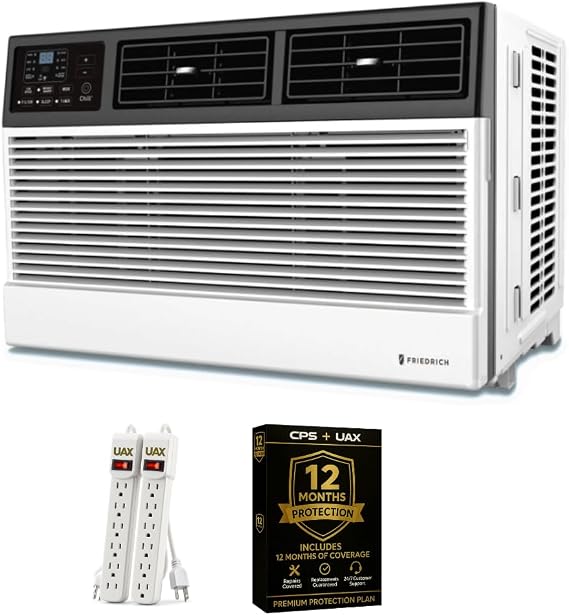 Friedrich 6,000 BTU Window Air Conditioner with Remote, Cools Rooms up to 250 Sq. Ft., Quiet, Energy Efficient, AC Unit for Bedroom or Living Room Bundle with AUX Power Strip & 1 Year CPS Protection