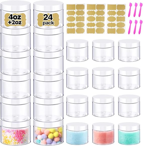 12pc 4 oz Plastic Containers with Lids + 12pc 2oz Small Containers with Lid