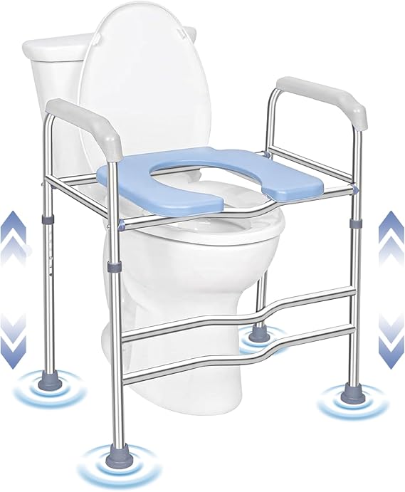 Toilet Seat Riser for Seniors, Raised Commode Chair for Toilet with arms, Adjustable 1822 Inch Height,400 lb Handicap Elevated Toilet Seat, Fits V, U and Round Toilets.