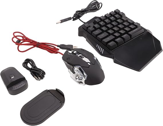 One Handed Gaming Keyboard Mouse Combo, 35 Keys Wired RGB Backlit Keyboard, 6 Keys Gaming Mouse, Dual USB Keyboard Mouse Set with Converter and Bracket