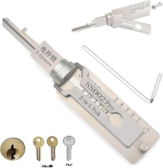2-in-1 Master Key Decoder, Stainless Steel Master Key Decoder, m-Aster k-ey d-ecoder Lock Pick Kit Tool- SS001- SS002 (SS002)