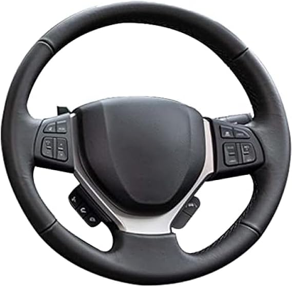 Car Black Leather Steering Wheel Cover, for Suzuki Vitara 2019 Escudo LY 4th Gen 2018 2017 2016 Vitara Hand-Stitched Car Steering Wheel Cover, Yellow Line