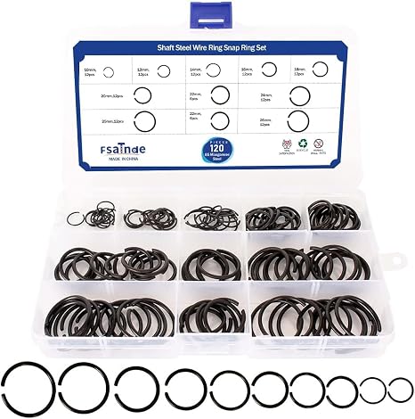 Fasttend GB895.2 10-26 Retainer Clip 65Mn Shaft Steel Wire Ring Snap Ring Set,Bearing Stop Ring Assortment Kit,Round Wire Snap Rings for Shafts,120Pcs