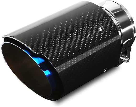 Exhaust Tip 2.36"60MM Inlet Car Rear Muffler Stainless Steel and Glossy Carbon Fiber Car Exhaust Tail End Pipe Outlet 89MM3.5"Black