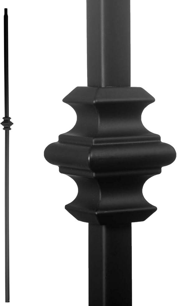 Wrought Iron Balusters – Set of 10 Deck Balusters - Decorative Metal Balusters for Decks – Spiral Stair Railing - 0.5-inch Hollow Basket Iron Spindles – Satin Black Metal Railing (Single Knuckle)