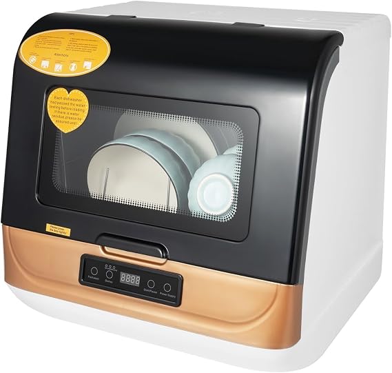 Table Top Dishwasher, Portable Countertop Dishwasher with 4 Washing Programs, 5L Built-in Water Tank, Fruit Wash, 1200W Automatic Mini Dishwasher for Kitchen Home Dorm RV